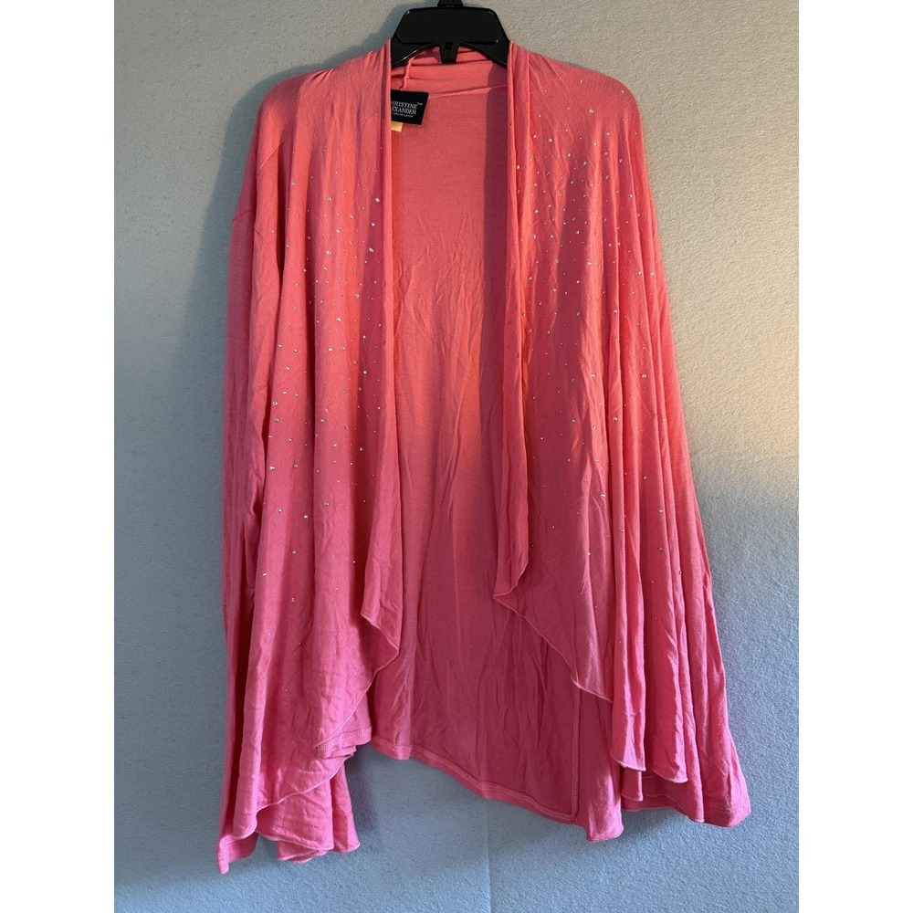 Christine Alexander Cardigan Sweater Womens XL Pink Rhinestone Open Front Drape